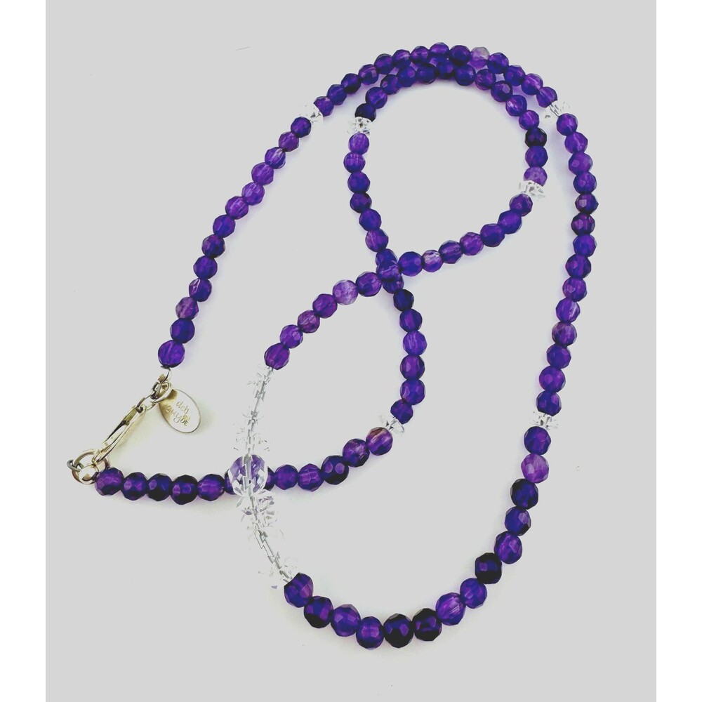 Deb Guyot Amethyst Rock Crystal Necklace Sterling Silver Clasp Purple Beaded